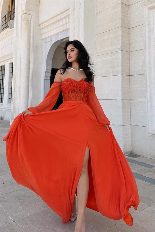 Şifon Comely Abiye Kiremit