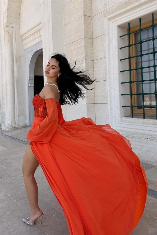 Şifon Comely Abiye Kiremit