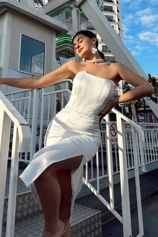 Straplez Classic Midi Abiye Beyaz