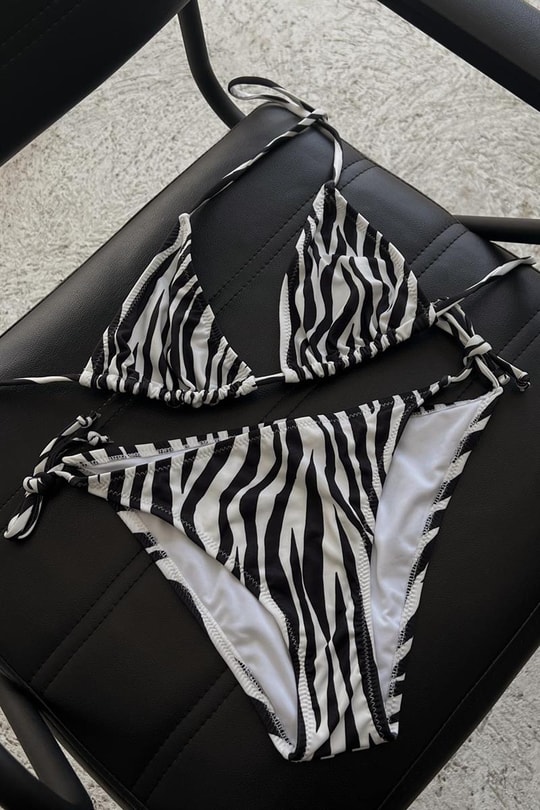 Bağlama Detay Zebra Desen Bikini Siyah