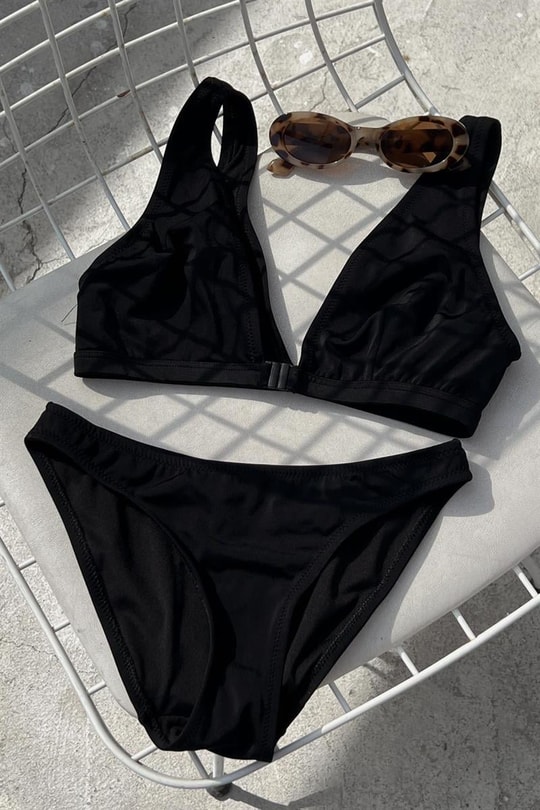 V Yaka Basic Bikini Siyah
