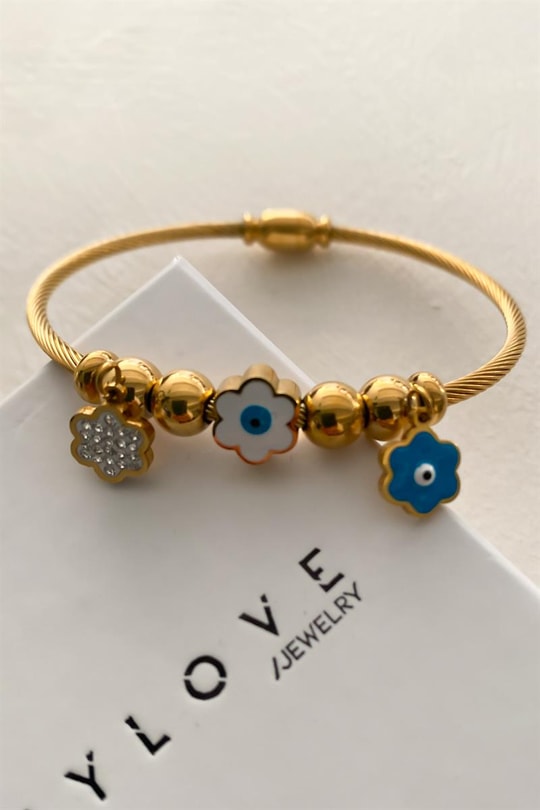 Çiçekli Pandora Kelepçe Gold