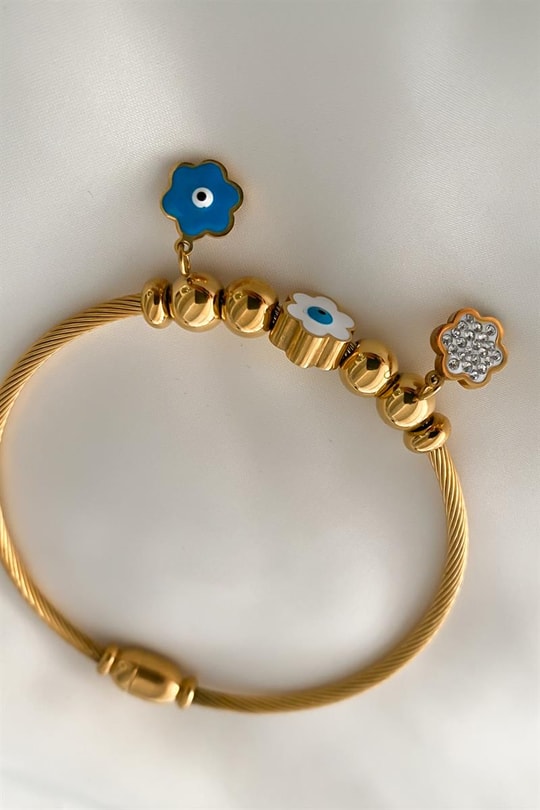 Çiçekli Pandora Kelepçe Gold