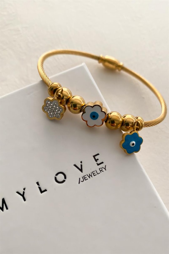 Çiçekli Pandora Kelepçe Gold