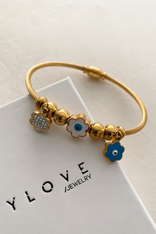 Çiçekli Pandora Kelepçe Gold