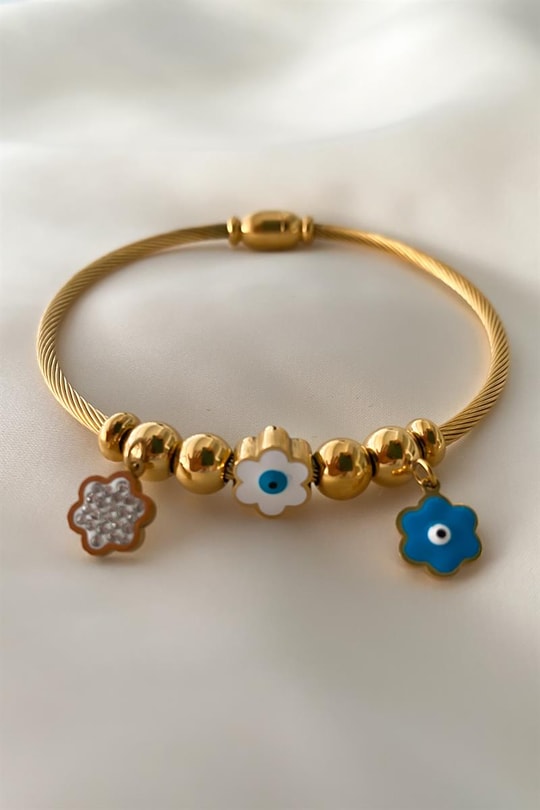 Çiçekli Pandora Kelepçe Gold