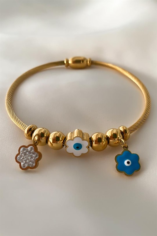 Çiçekli Pandora Kelepçe Gold