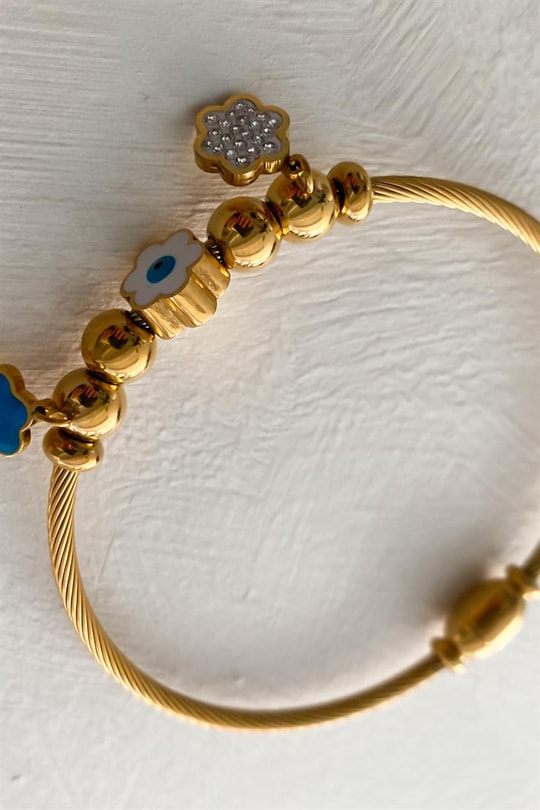 Çiçekli Pandora Kelepçe Gold