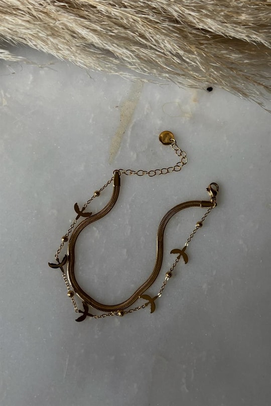 Kuş Charmlı İtalyan Bileklik Gold