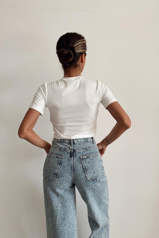 Bisiklet Yaka Basic Tshirt Beyaz