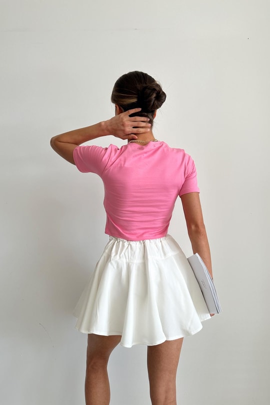 Bisiklet Yaka Basic Tshirt Pembe