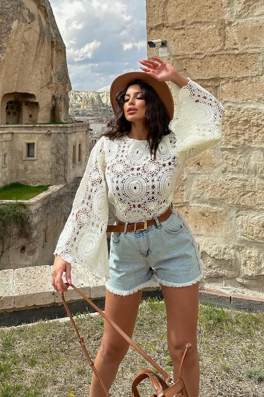 Ajur Model Salaş Bluz Ekru