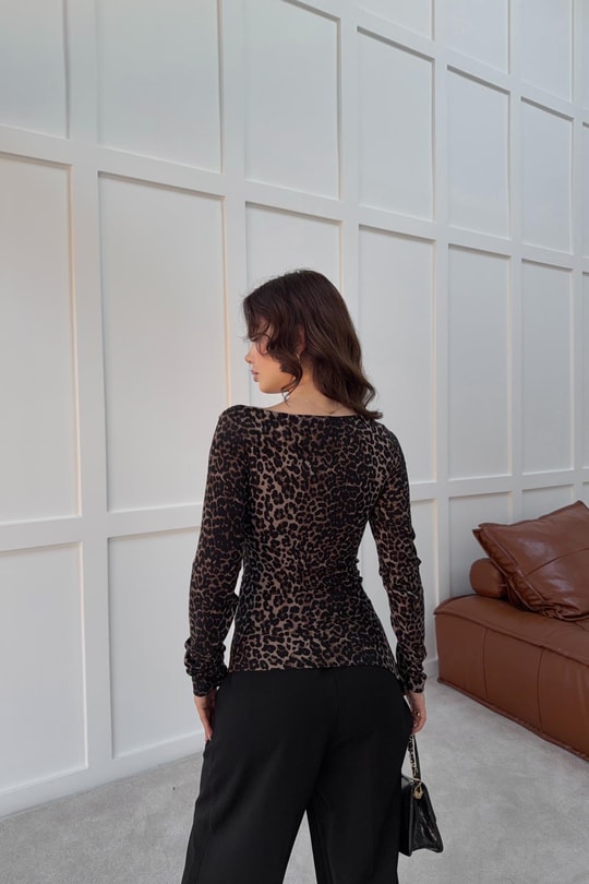 Asimetrik Leopar Desenli Bluz LEOPAR DESEN