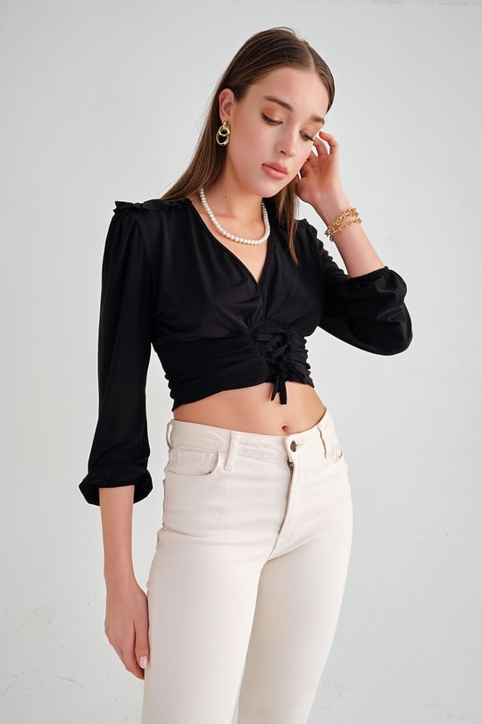 Bağcıklı Sandy Bluz Siyah