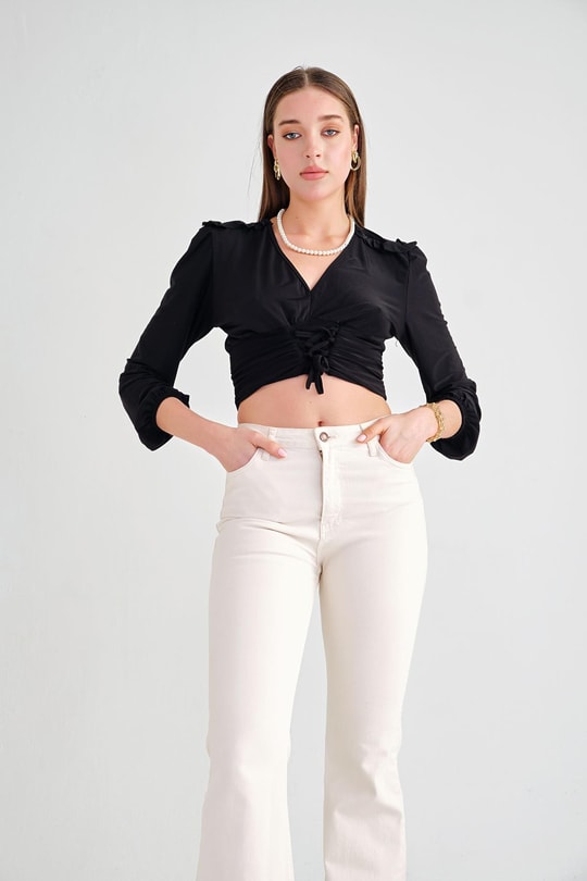 Bağcıklı Sandy Bluz Siyah
