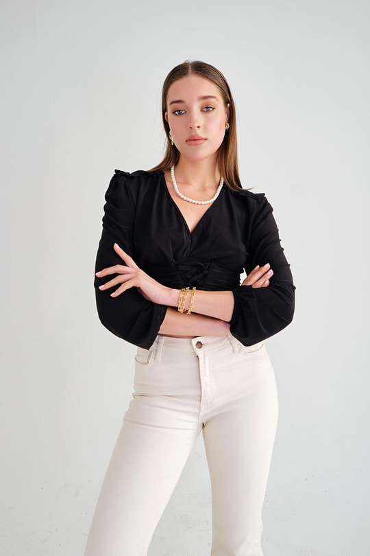 Bağcıklı Sandy Bluz Siyah