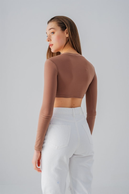 Baret Detay Crop Bluz Camel