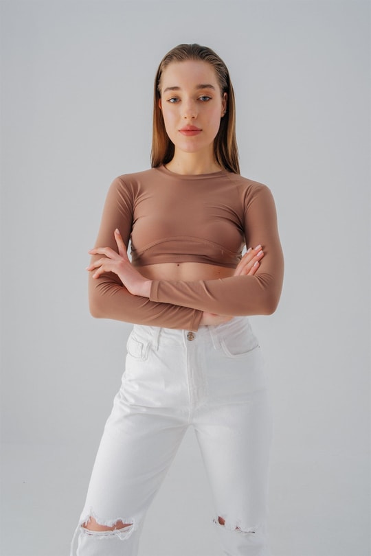 Baret Detay Crop Bluz Camel