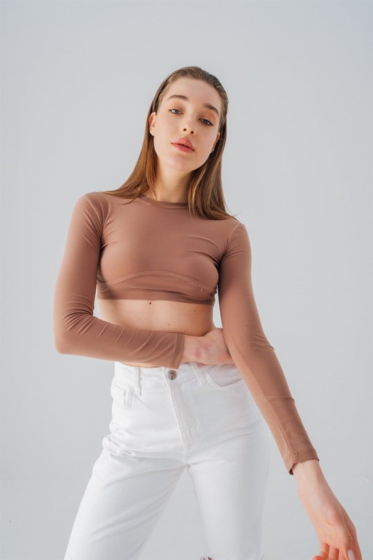 Baret Detay Crop Bluz Camel