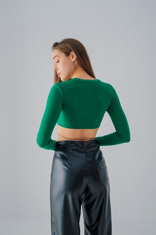 Baret Detay Crop Bluz Yeşil