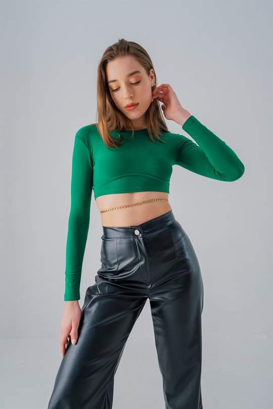 Baret Detay Crop Bluz Yeşil