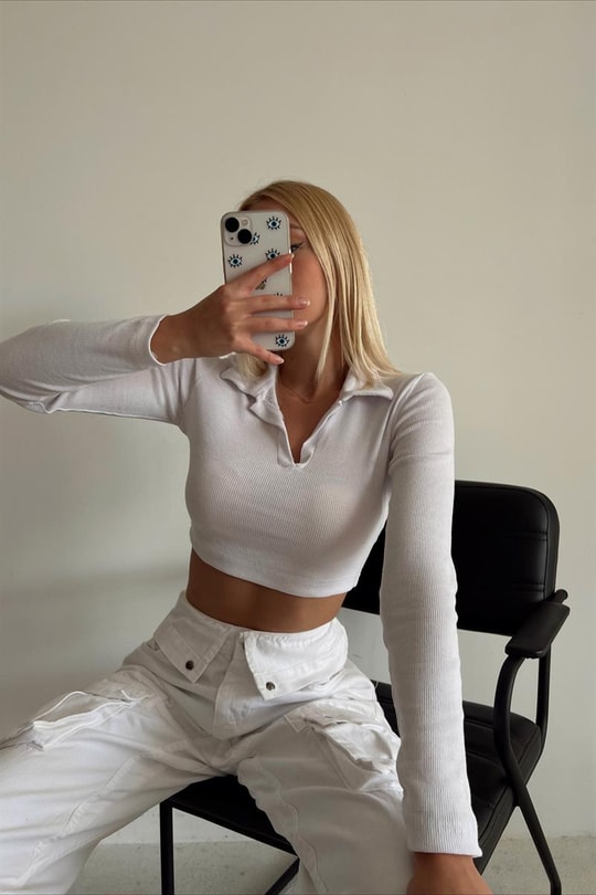 Basic Crop Kaşkorse Bluz Beyaz