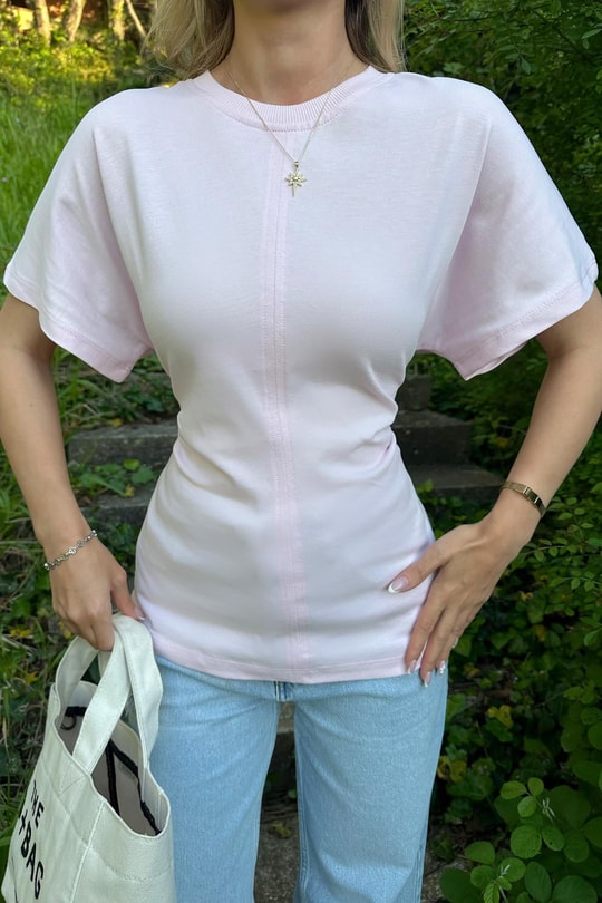 Belden Oturtmalı Bluz Pembe