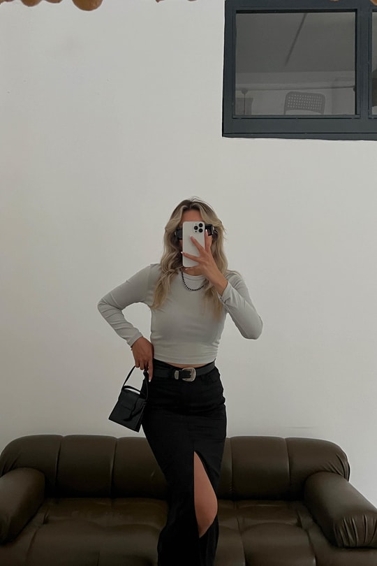 Bisiklet Yaka Basic Bluz Gri