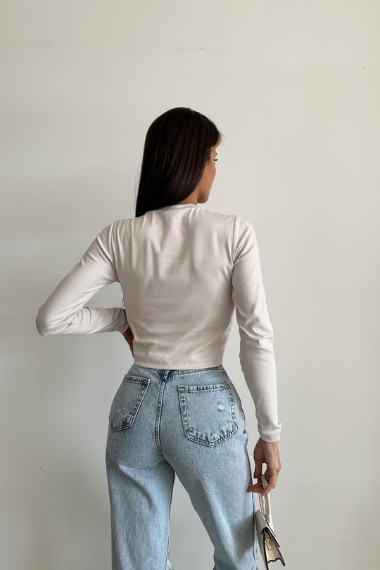 Bisiklet Yaka Basic Bluz Taş