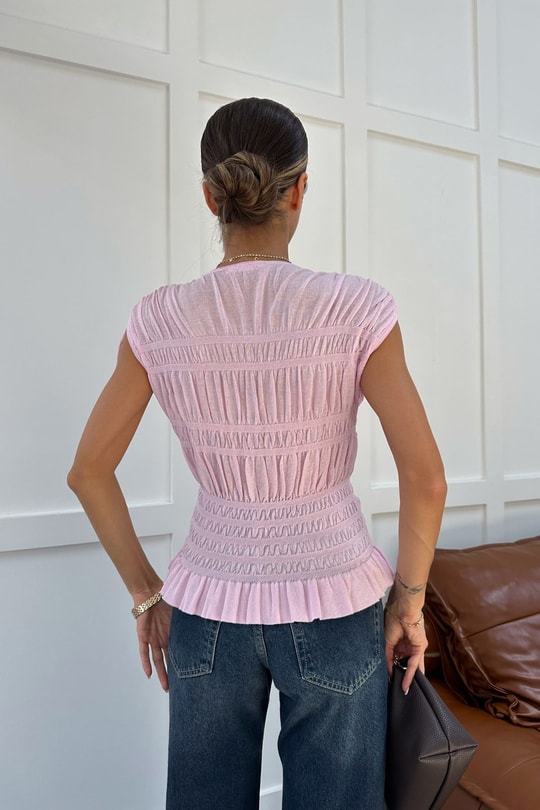 Büzgülü İnce Triko Top Pembe