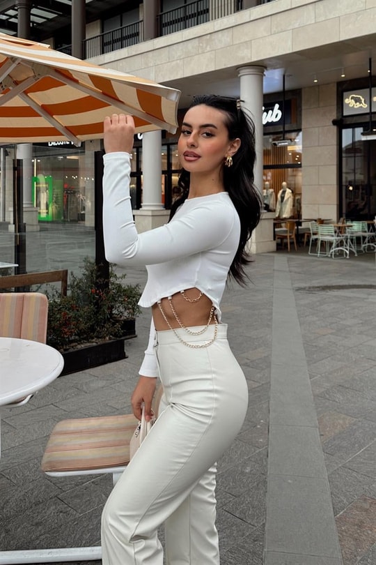 Chain Crop Bluz Beyaz