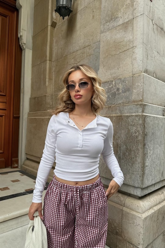 Çıtçıtlı Bluz Beyaz