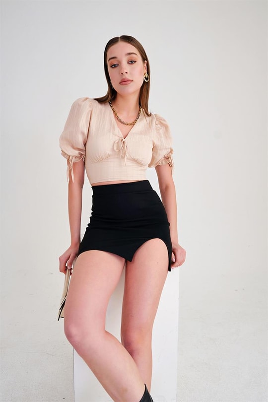 Çizgili Valeria Crop Bluz Taş