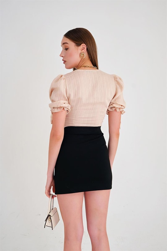 Çizgili Valeria Crop Bluz Taş