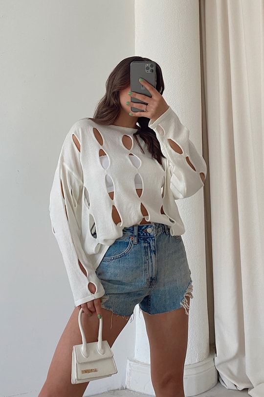 Damla Detaylı Bluz Beyaz