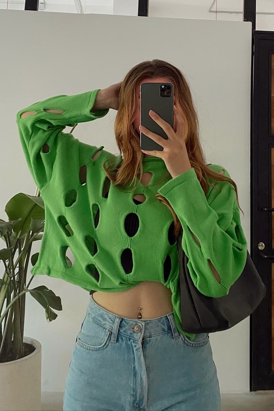 Damla Detaylı Bluz Fıstık Yeşili