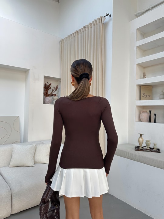 Dantel Detaylı Bluz Kahve