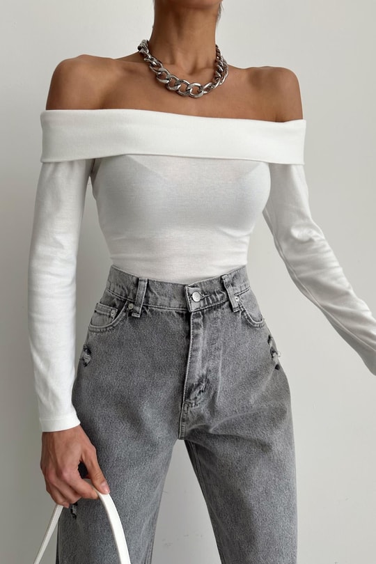 Degaje Yaka Basic Bluz Ekru