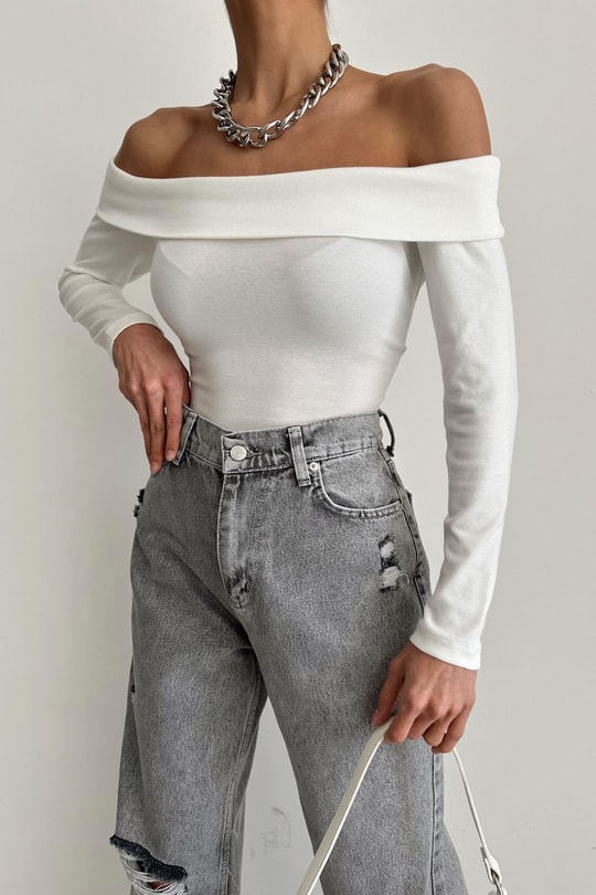 Degaje Yaka Basic Bluz Ekru