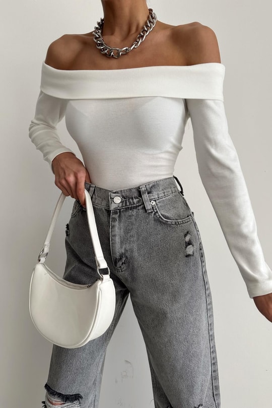 Degaje Yaka Basic Bluz Ekru