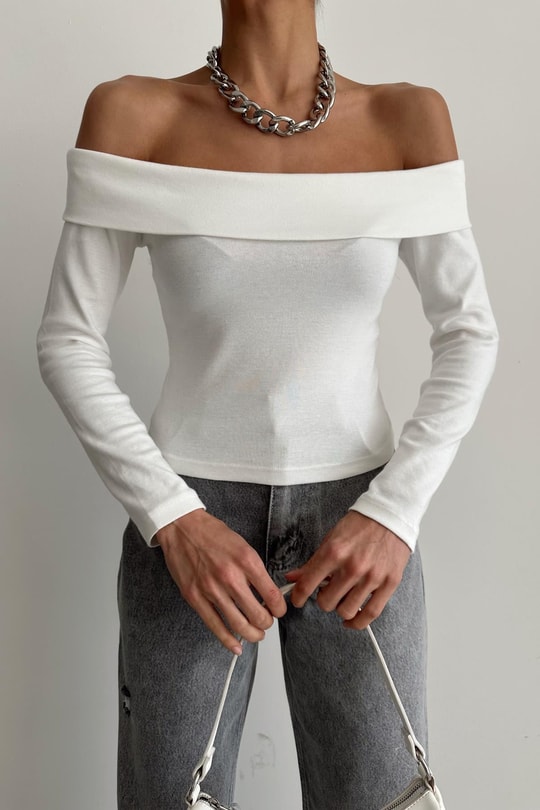 Degaje Yaka Basic Bluz Ekru