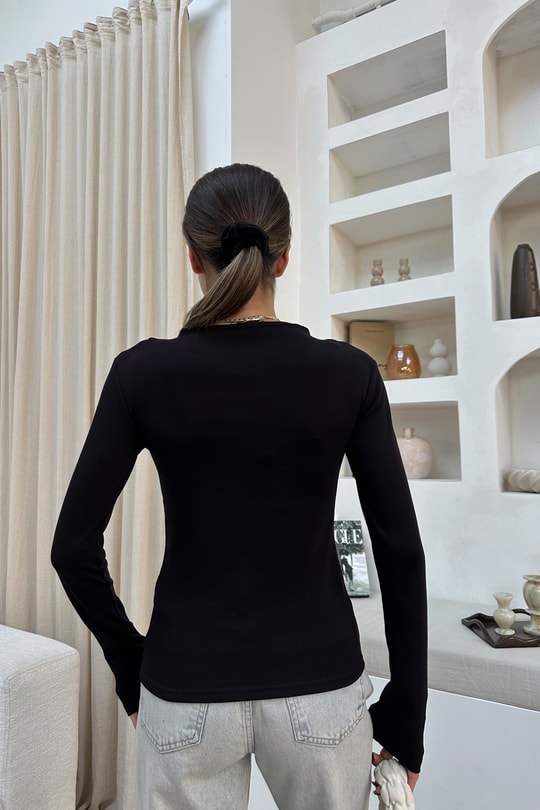 Dik Yaka Basic Bluz Acı Kahve