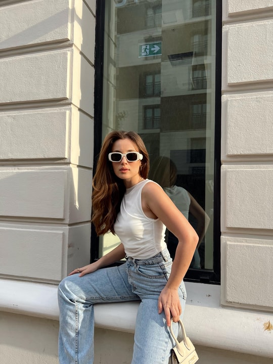 Drape Detay Tül Bluz Ekru