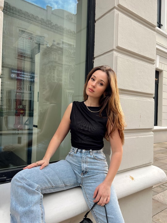 Drape Detay Tül Bluz Siyah