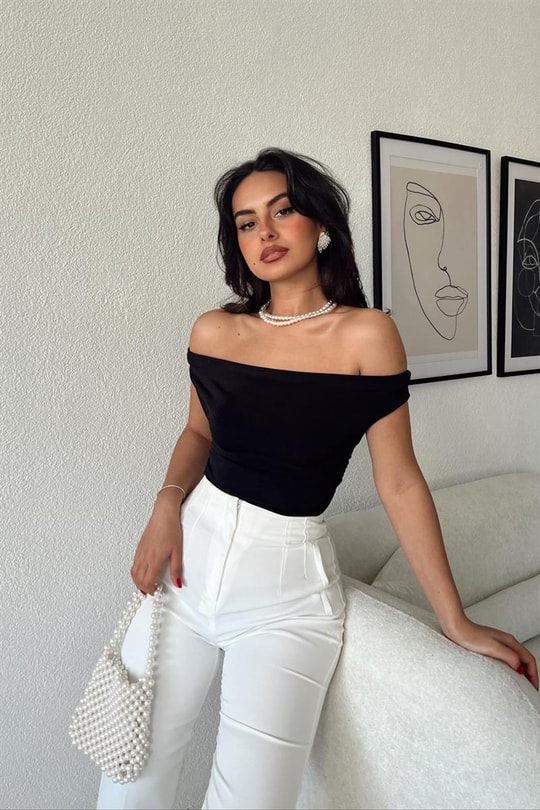 Drapeli Salaş Bluz Siyah