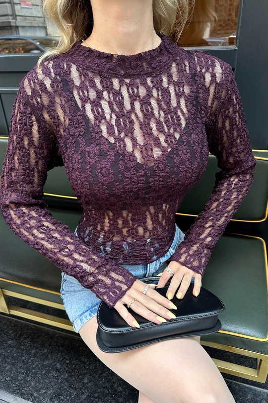 Elegant Transparan Bluz Bordo