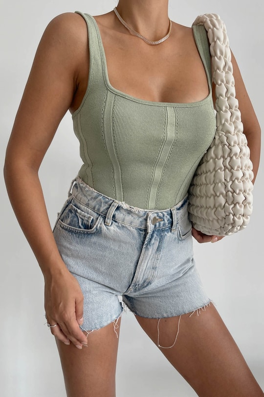 Fermuarlı Korse Bluz Mint