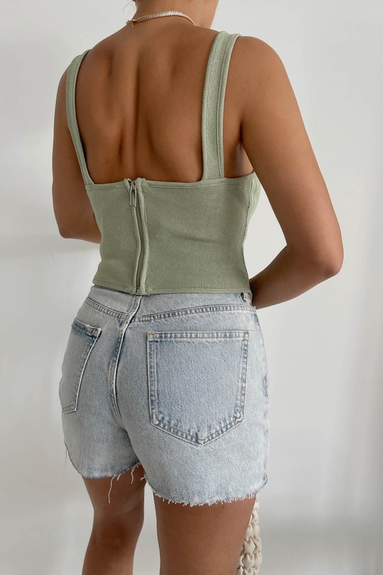 Fermuarlı Korse Bluz Mint