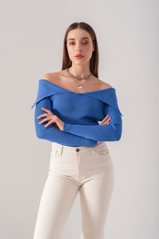 Fitilli Triko Bluz Mavi