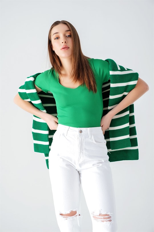 Fitilli Wave Bluz Yeşil